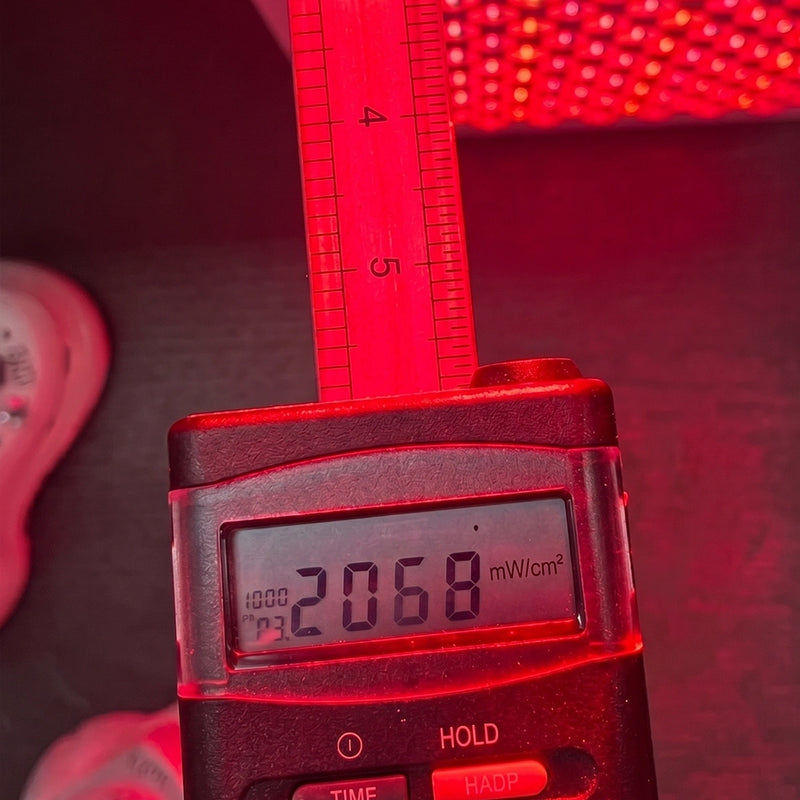 Gemeten irradiantie per afstand van het Liroma Advanced roodlichttherapie paneel