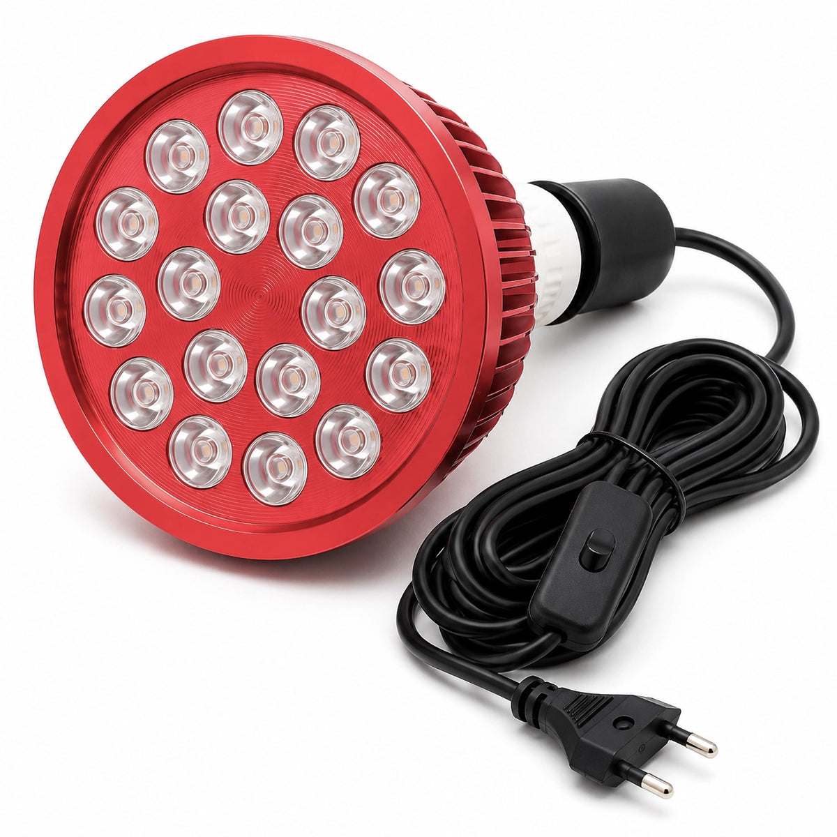 Liroma PrimeSpot rood licht therapie lamp met achttien leds, rode behuizing en fitting met snoer en schakelaar
